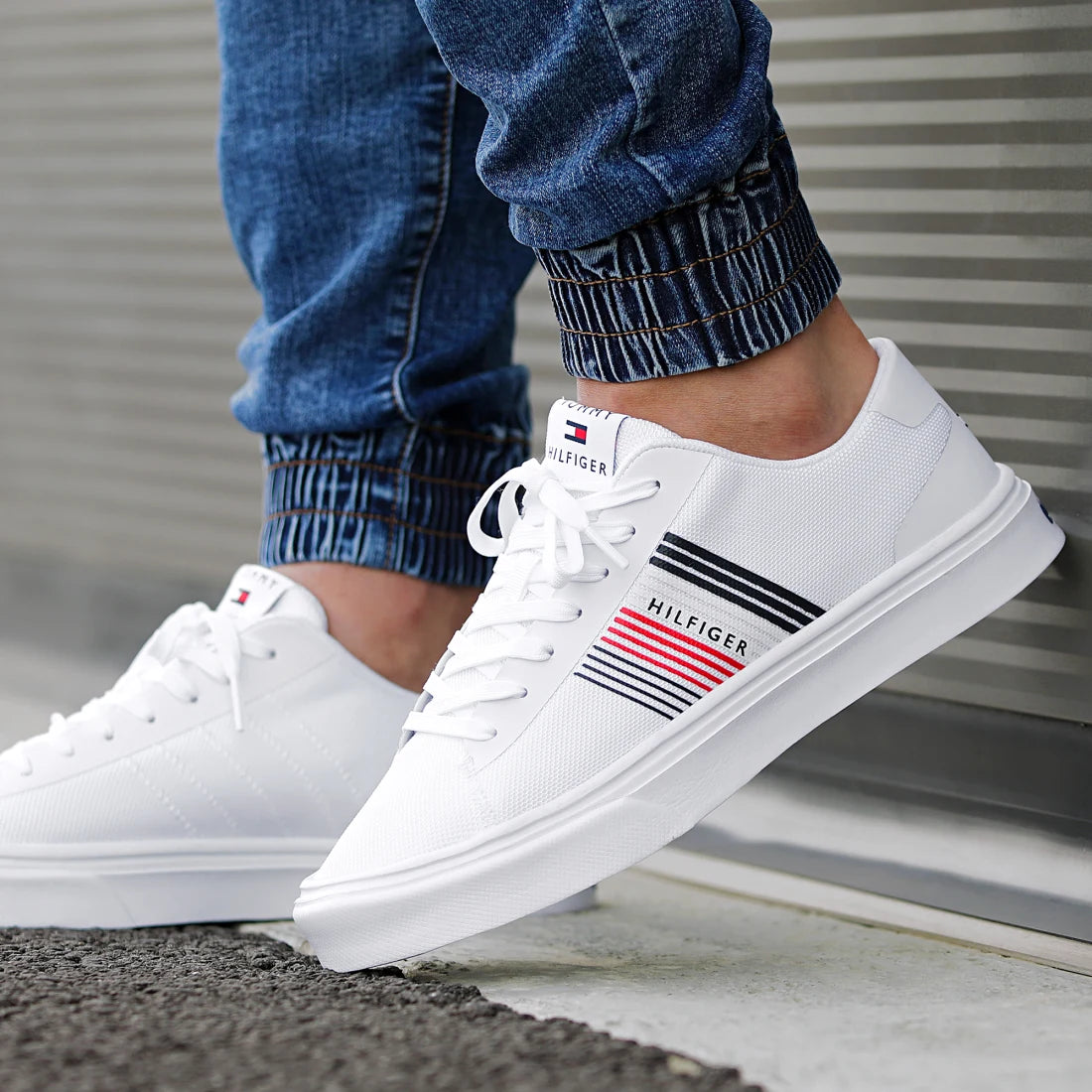 Baskets Lightweight Stripes Knit Blanc